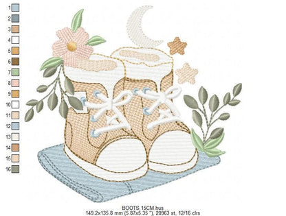 Baby Boy shoes embroidery designs - High-top sneakers boots machine embroidery pattern - Baby boy file - Instant digital download pes jef