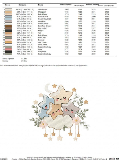 Stars and clouds embroidery design - Baby Girl and Boy machine embroidery pattern - Boho stars with leaves - Instant digital download pes