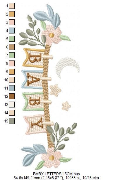 Baby boy and girl line with flags embroidery designs - Newborn machine embroidery pattern - Gender Reveal Party - Instant digital download