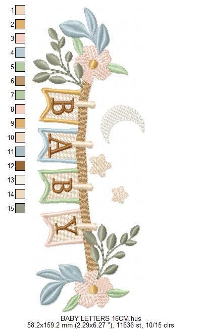 Baby boy and girl line with flags embroidery designs - Newborn machine embroidery pattern - Gender Reveal Party - Instant digital download
