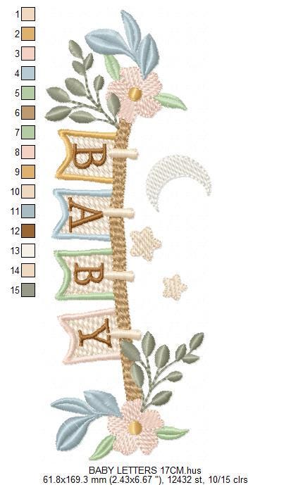 Baby boy and girl line with flags embroidery designs - Newborn machine embroidery pattern - Gender Reveal Party - Instant digital download