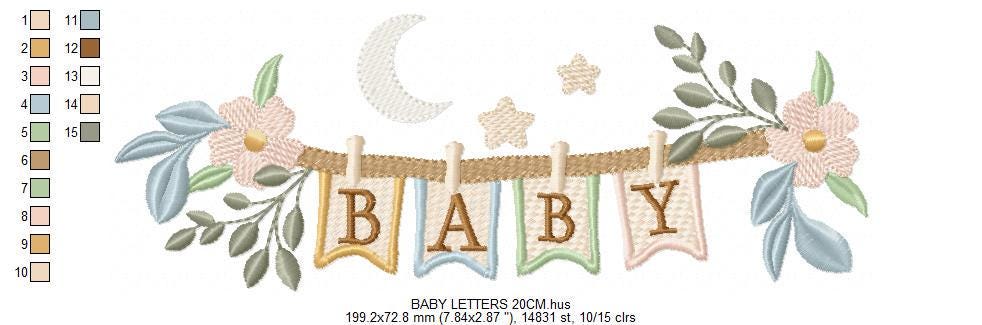 Baby boy and girl line with flags embroidery designs - Newborn machine embroidery pattern - Gender Reveal Party - Instant digital download