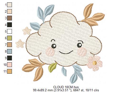 Cloud and leaves embroidery design - Boho Night and Day Sky machine embroidery pattern - Baby girl and boy file - Instant digital download