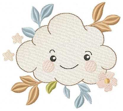 Cloud and leaves embroidery design - Boho Night and Day Sky machine embroidery pattern - Baby girl and boy file - Instant digital download