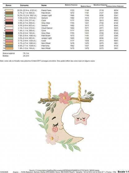 Moon with stars hearts and flowers embroidery design - Baby Girl Half moon machine embroidery pattern - Instant digital download pes jef dst