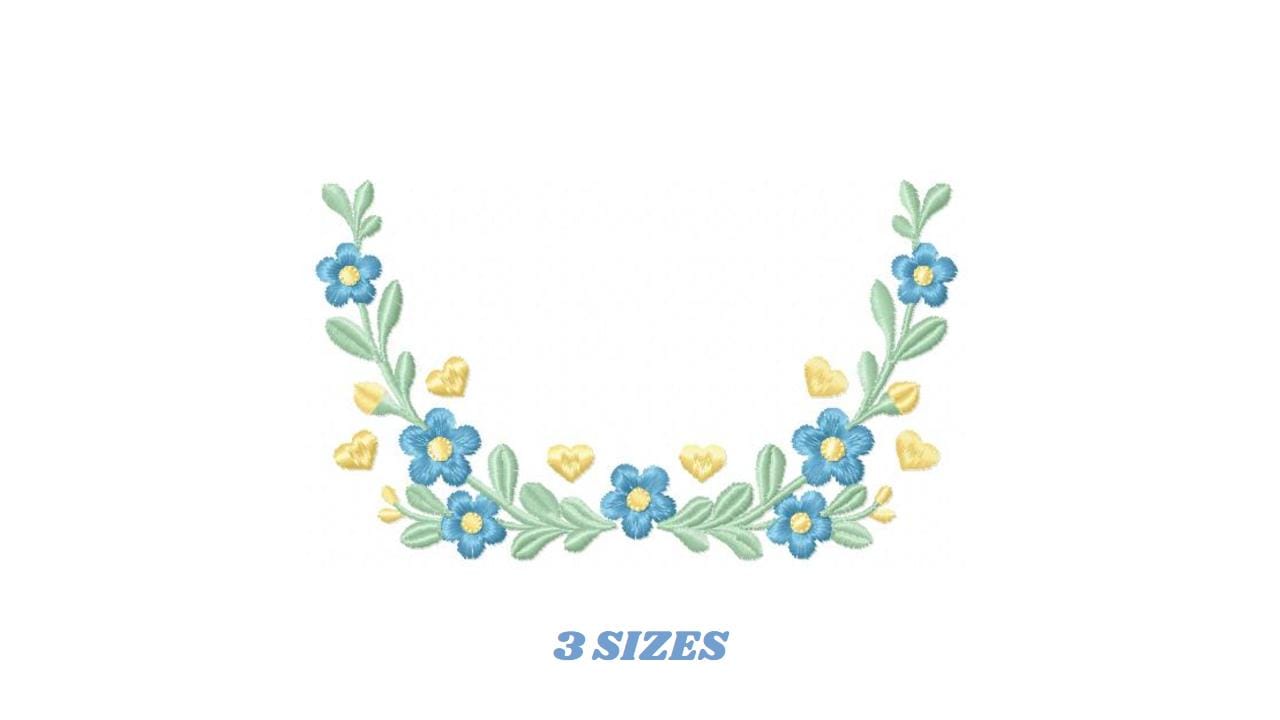 Flower Wreath embroidery designs - Blue Floral Frame machine embroidery pattern - Kitchen Tea Towel file - Instant digital download pes jef