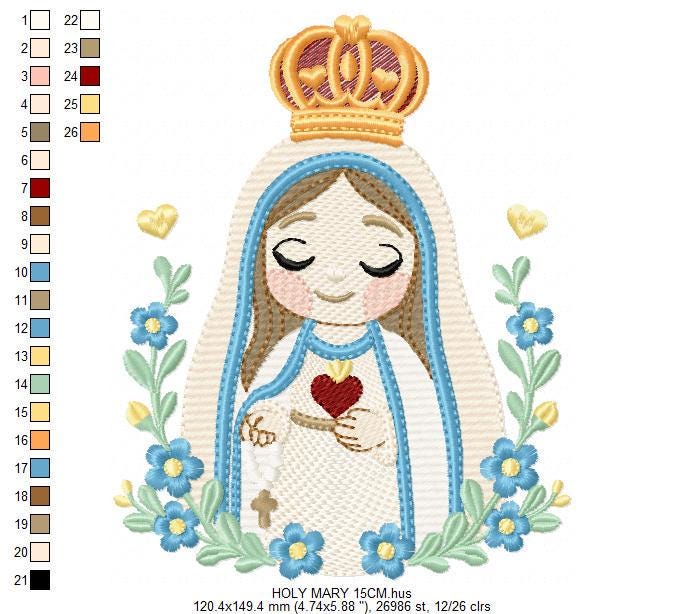 Holy Mary embroidery designs - Holy Virgin Mary machine embroidery pattern - Catholic religious file - Hail Mary - Instant digital download