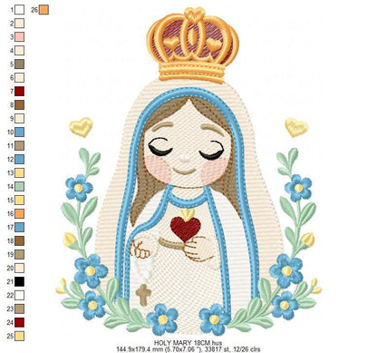 Holy Mary embroidery designs - Holy Virgin Mary machine embroidery pattern - Catholic religious file - Hail Mary - Instant digital download
