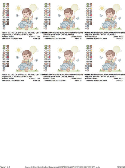 Baby Boy with old car embroidery designs - Toddler playing machine embroidery pattern - Boy with balloon - Instant digital download pes jef