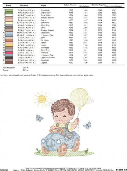 Baby Boy with old car embroidery designs - Toddler playing machine embroidery pattern - Boy with balloon - Instant digital download pes jef