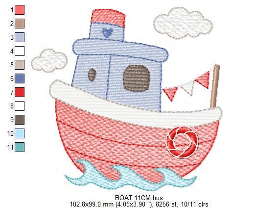 Ocean Boat embroidery designs - Sailboat machine embroidery pattern - Nautical Baby boy file - Instant digital download pes jef dst hus vp3