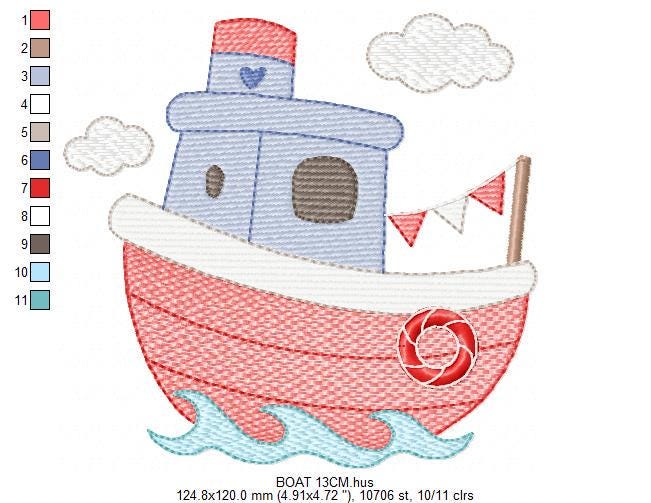 Ocean Boat embroidery designs - Sailboat machine embroidery pattern - Nautical Baby boy file - Instant digital download pes jef dst hus vp3