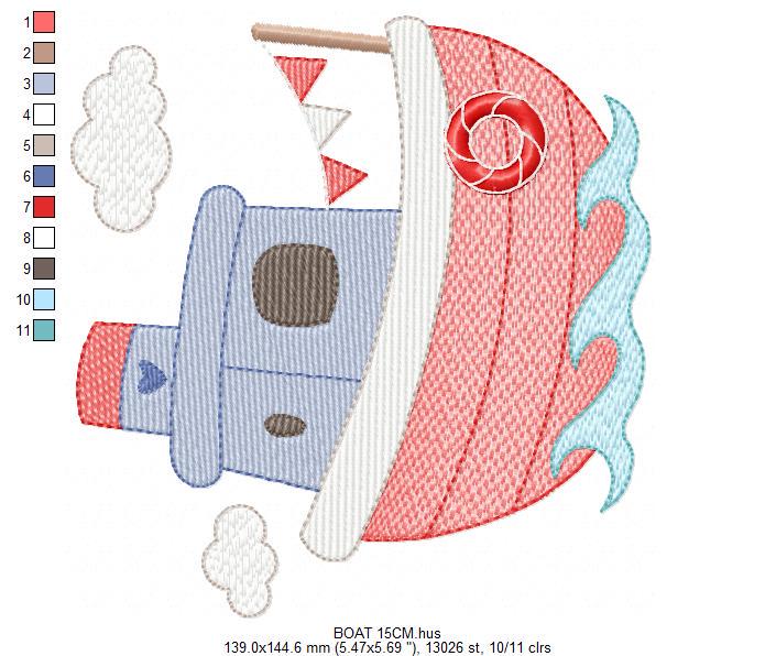 Ocean Boat embroidery designs - Sailboat machine embroidery pattern - Nautical Baby boy file - Instant digital download pes jef dst hus vp3