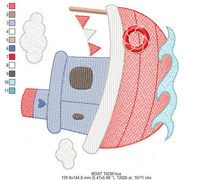 Ocean Boat embroidery designs - Sailboat machine embroidery pattern - Nautical Baby boy file - Instant digital download pes jef dst hus vp3