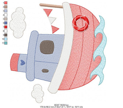 Ocean Boat embroidery designs - Sailboat machine embroidery pattern - Nautical Baby boy file - Instant digital download pes jef dst hus vp3