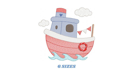 Ocean Boat embroidery designs - Sailboat machine embroidery pattern - Nautical Baby boy file - Instant digital download pes jef dst hus vp3