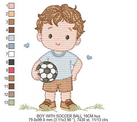 Soccer player embroidery designs - Baby Boy machine embroidery file - Boy with soccer ball file - Instant digital download pes jef dst hus