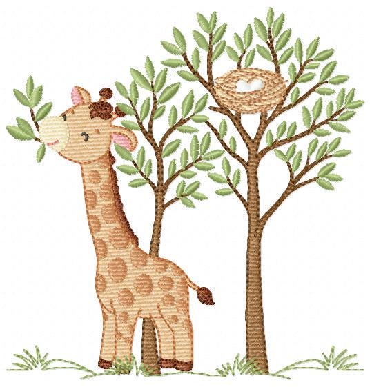 Giraffe with tree embroidery designs - Safari wild animal with birdnest machine embroidery pattern - Baby boy file - Instant download pes
