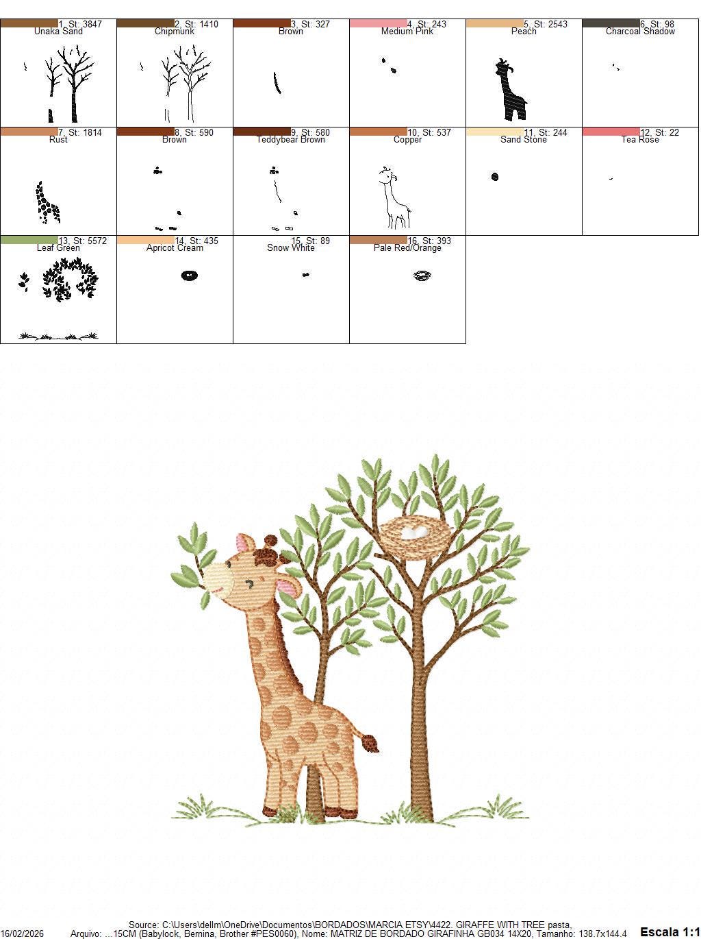 Giraffe with tree embroidery designs - Safari wild animal with birdnest machine embroidery pattern - Baby boy file - Instant download pes