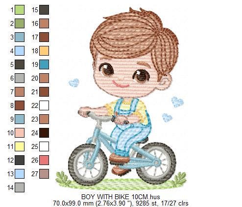 Boy with bike embroidery designs - Baby Boy with bycicle machine embroidery pattern - Cyclist Biker file - Instant digital download pes jef