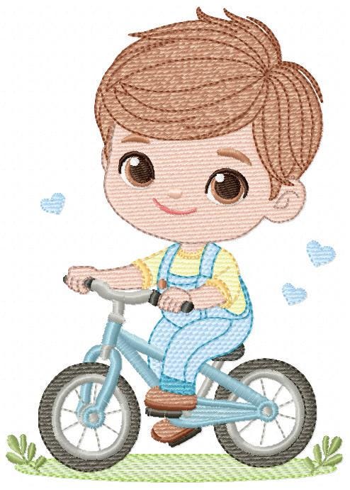 Boy with bike embroidery designs - Baby Boy with bycicle machine embroidery pattern - Cyclist Biker file - Instant digital download pes jef