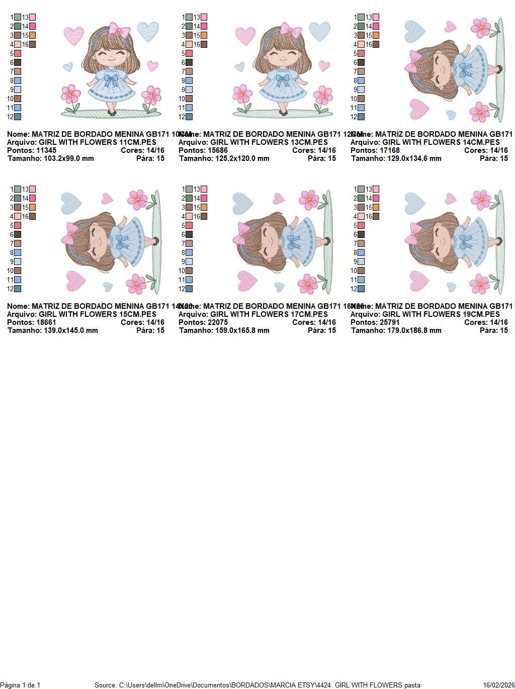 Young Girl with dress flowers hearts embroidery designs - Baby girl with lace and long hair machine embroidery pattern - Instant download