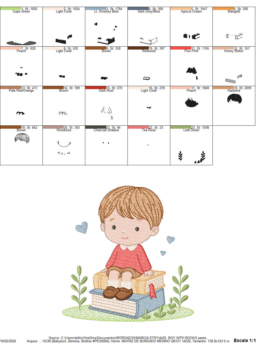 Baby Boy with books embroidery designs - School Student Toddler with books and hearts machine embroidery pattern - Instant download pes jef