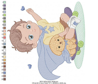 Baby Boy with dog embroidery designs - Super Hero Boy with cape machine embroidery pattern - Boy with puppy file - Instant download jef pes