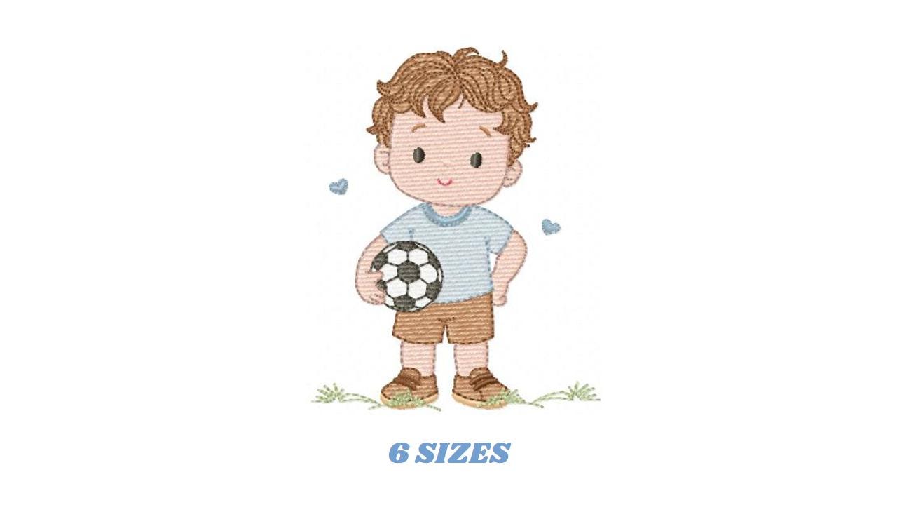 Soccer player embroidery designs - Baby Boy machine embroidery file - Boy with soccer ball file - Instant digital download pes jef dst hus