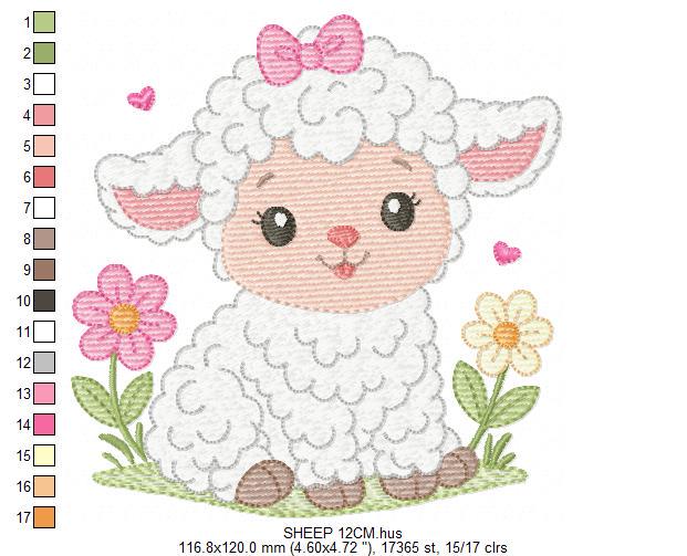 Baby Sheep with lace embroidery design - Lamb machine embroidery pattern - Baby girl file - Instant digital download pes jef dst hus vp3 xxx