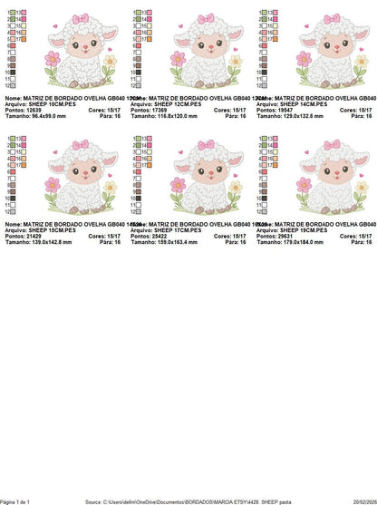 Baby Sheep with lace embroidery design - Lamb machine embroidery pattern - Baby girl file - Instant digital download pes jef dst hus vp3 xxx