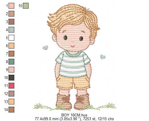 Baby Boy with hearts embroidery designs - Toddler playing machine embroidery pattern - Boy with blond hair - Instant digital download pes