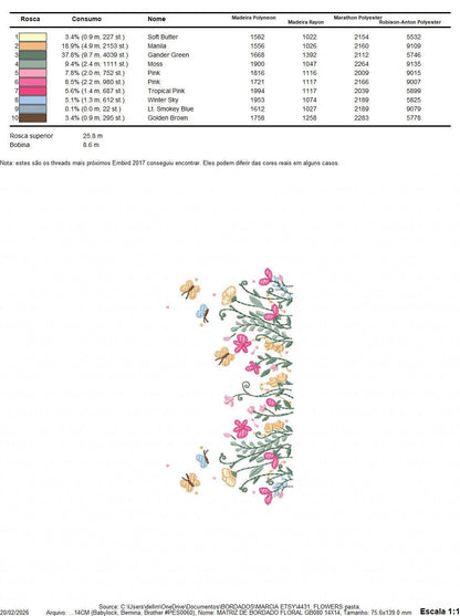 Flower garden embroidery designs - Floral Butterfly machine embroidery pattern - Kitchen towel file - Instant digital download pes jef dst