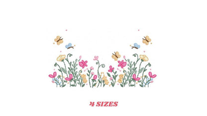 Flower garden embroidery designs - Floral Butterfly machine embroidery pattern - Kitchen towel file - Instant digital download pes jef dst