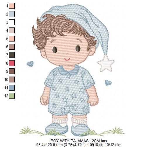 Baby Boy with pajamas embroidery designs - Baby boy with stars and hearts machine embroidery pattern - Instant digital download pes jef dst