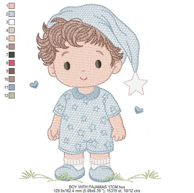Baby Boy with pajamas embroidery designs - Baby boy with stars and hearts machine embroidery pattern - Instant digital download pes jef dst