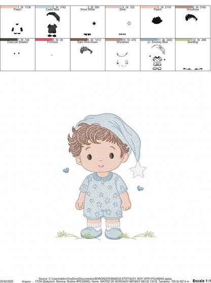 Baby Boy with pajamas embroidery designs - Baby boy with stars and hearts machine embroidery pattern - Instant digital download pes jef dst