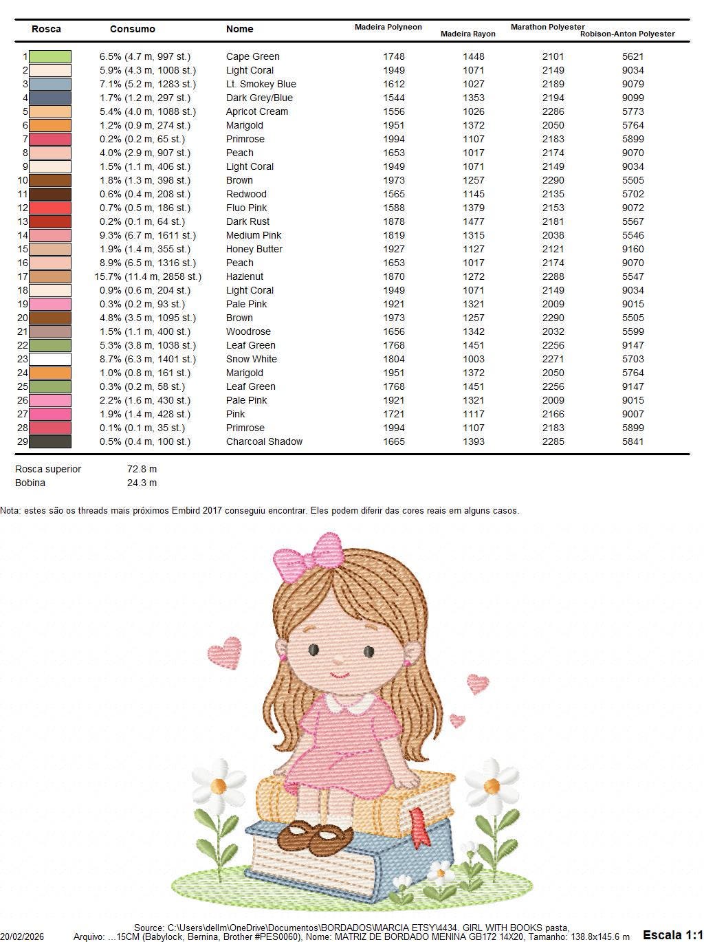 Baby Girl with books embroidery designs - School Student Toddler with books and hearts machine embroidery pattern - Instant download pes jef