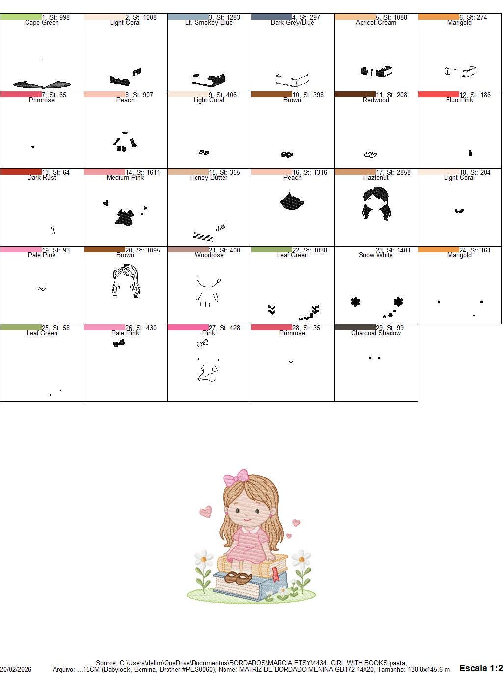 Baby Girl with books embroidery designs - School Student Toddler with books and hearts machine embroidery pattern - Instant download pes jef