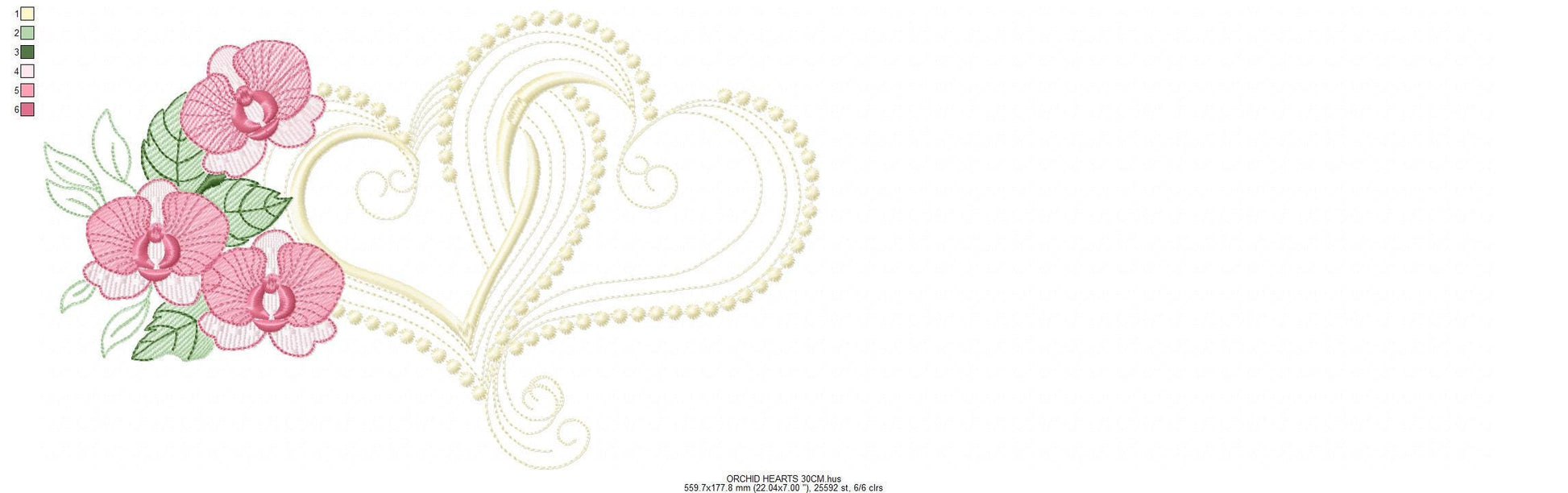 Hearts with moth orchid flowers embroidery designs - Flower heart frame machine embroidery pattern - Baby girl file - Instant download pes