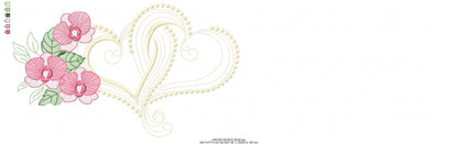 Hearts with moth orchid flowers embroidery designs - Flower heart frame machine embroidery pattern - Baby girl file - Instant download pes