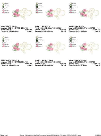 Hearts with moth orchid flowers embroidery designs - Flower heart frame machine embroidery pattern - Baby girl file - Instant download pes