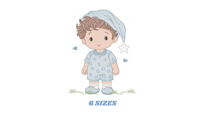 Baby Boy with pajamas embroidery designs - Baby boy with stars and hearts machine embroidery pattern - Instant digital download pes jef dst