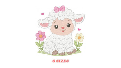 Baby Sheep with lace embroidery design - Lamb machine embroidery pattern - Baby girl file - Instant digital download pes jef dst hus vp3 xxx