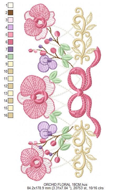 Moth Orchid Flower with lace embroidery designs - Flowers machine embroidery pattern - Floral Kitchen towel - Instant digital download pes