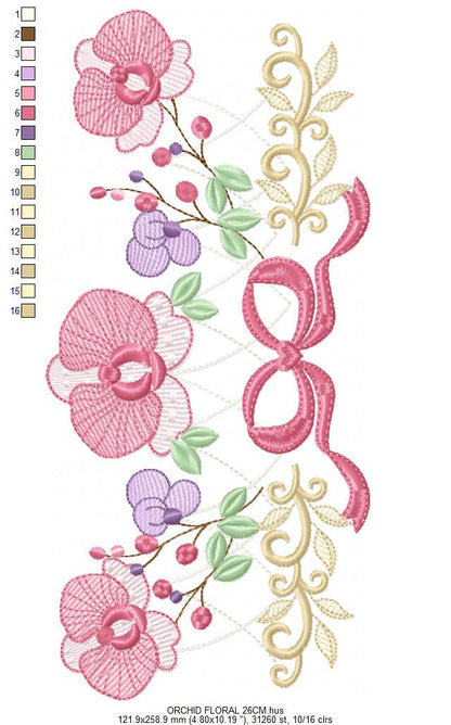 Moth Orchid Flower with lace embroidery designs - Flowers machine embroidery pattern - Floral Kitchen towel - Instant digital download pes