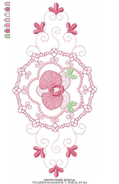 Phalaenopsis moth Orchid Flower embroidery designs - Wreath machine embroidery pattern - Girl Kitchen Tea Towel file - Instant download pes