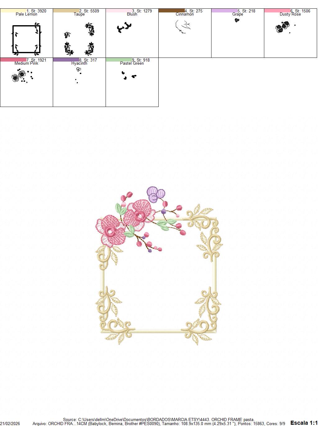 Orchid Flower Frame embroidery designs - Phalaenopsis moth Wreath machine embroidery pattern - Kitchen Tea Towel file - Instant download pes