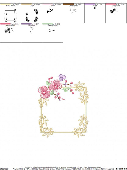 Orchid Flower Frame embroidery designs - Phalaenopsis moth Wreath machine embroidery pattern - Kitchen Tea Towel file - Instant download pes