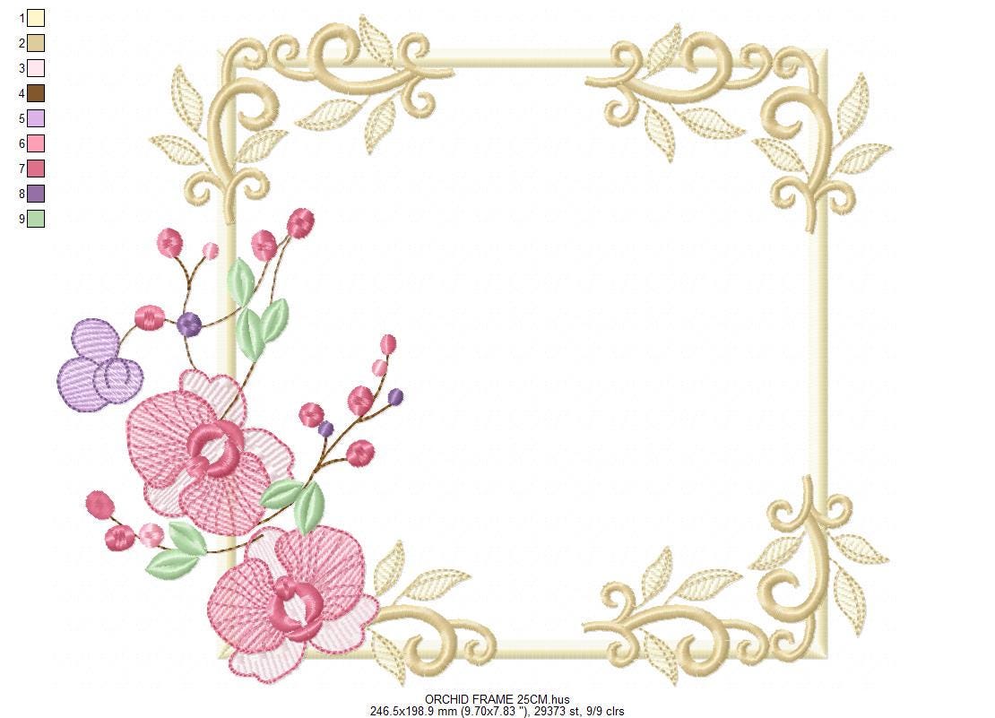 Orchid Flower Frame embroidery designs - Phalaenopsis moth Wreath machine embroidery pattern - Kitchen Tea Towel file - Instant download pes